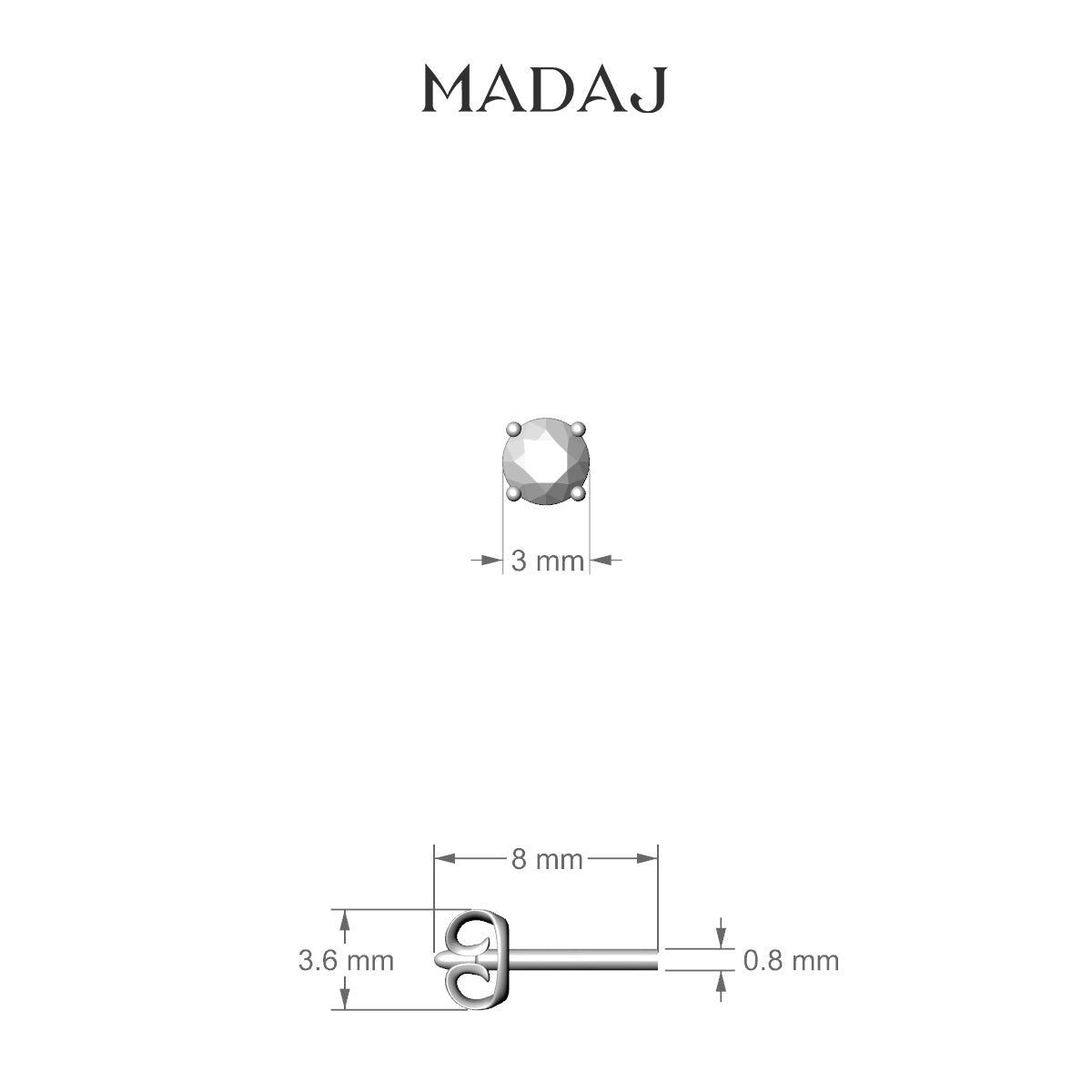 Nut | 18k White Gold 3 mm Round Diamond Earring