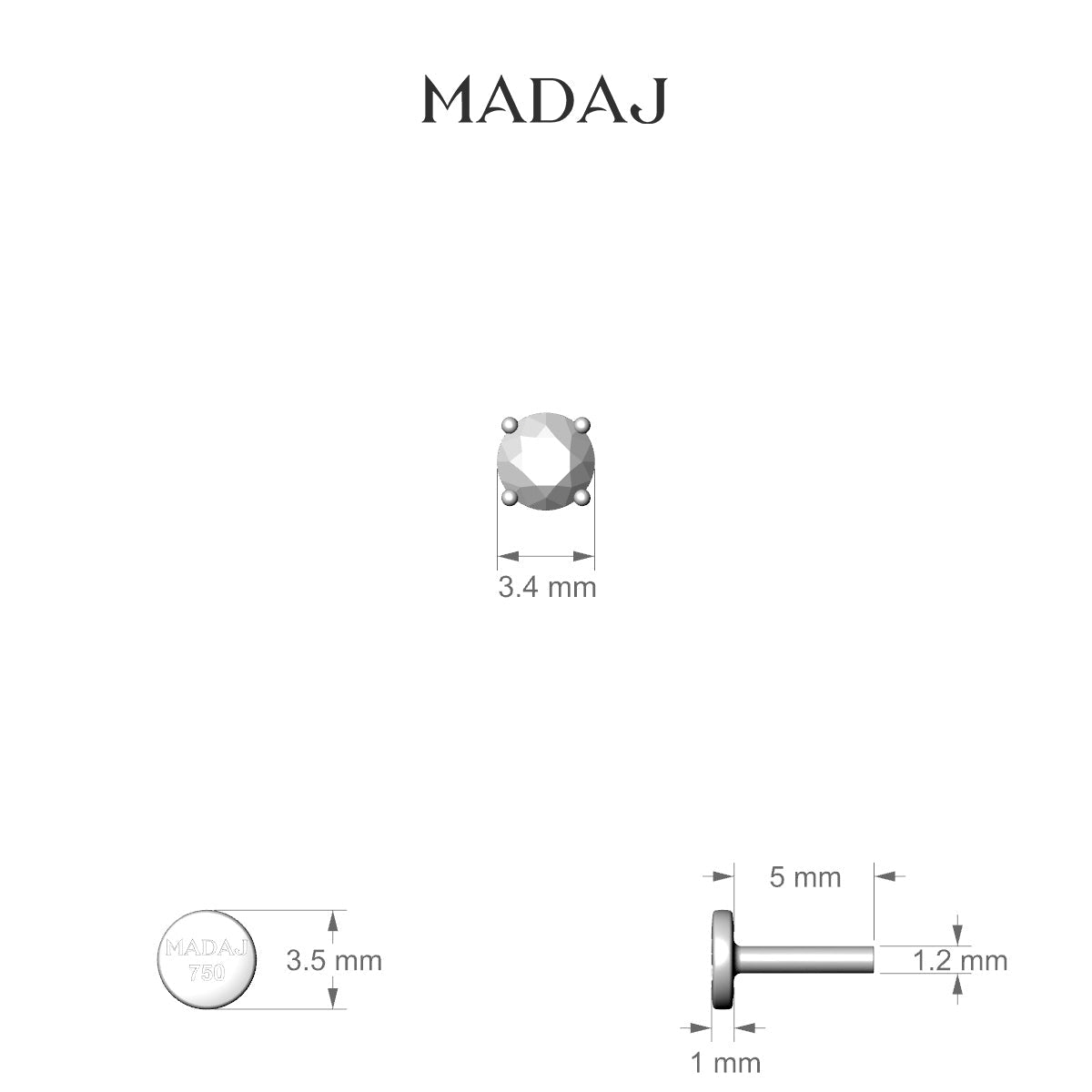 Nut | 18k Yellow Gold 3.4 mm 5 mm Round Diamond Nose Piercing