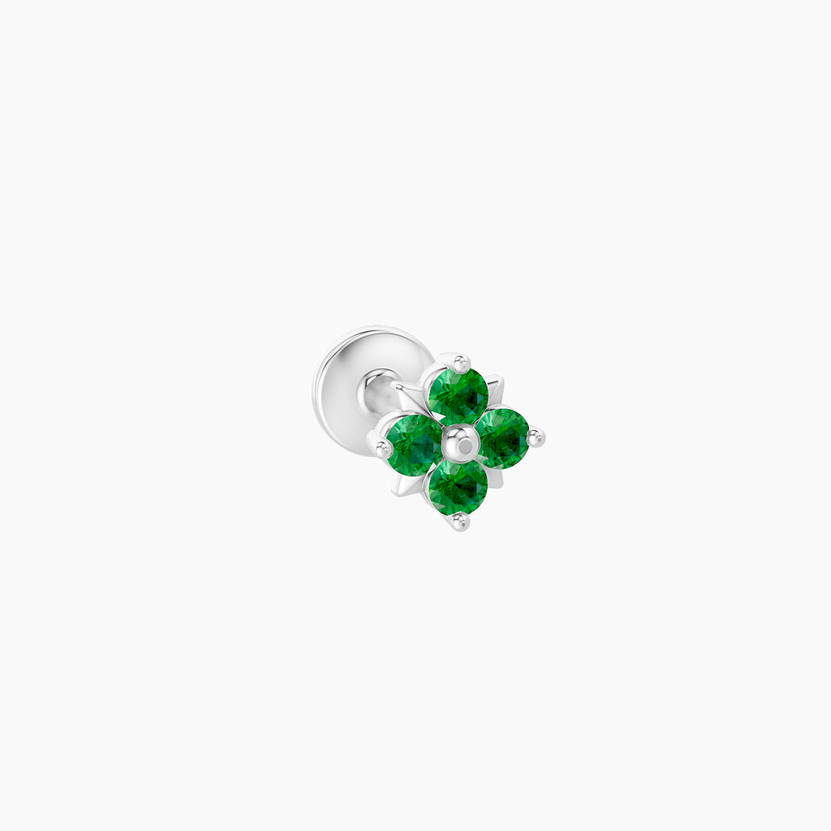 Nymph | 18k White Gold 5 mm 4.5 mm Flower Emerald Nose Piercing