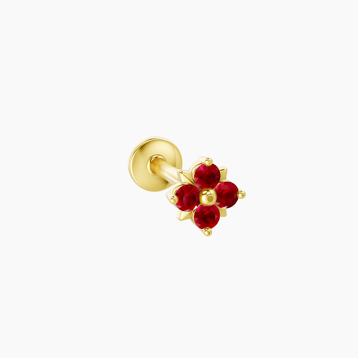 Nymph | 18k Yellow Gold 8 mm 4.5 mm Flower Ruby Nose Piercing