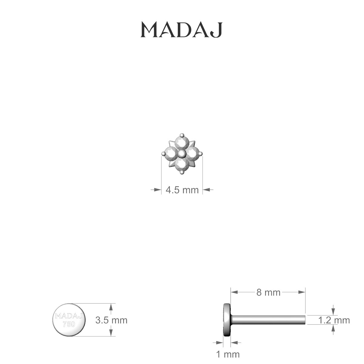 Nymph | 18k White Gold 4.5 mm 8 mm Flower Diamond Nose Piercing