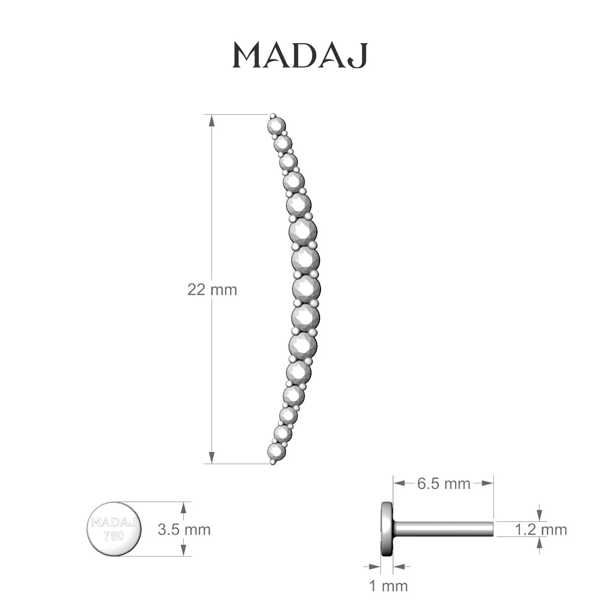 Orphee | 18k White Gold 22 mm 6.5 mm Long Diamond Piercing