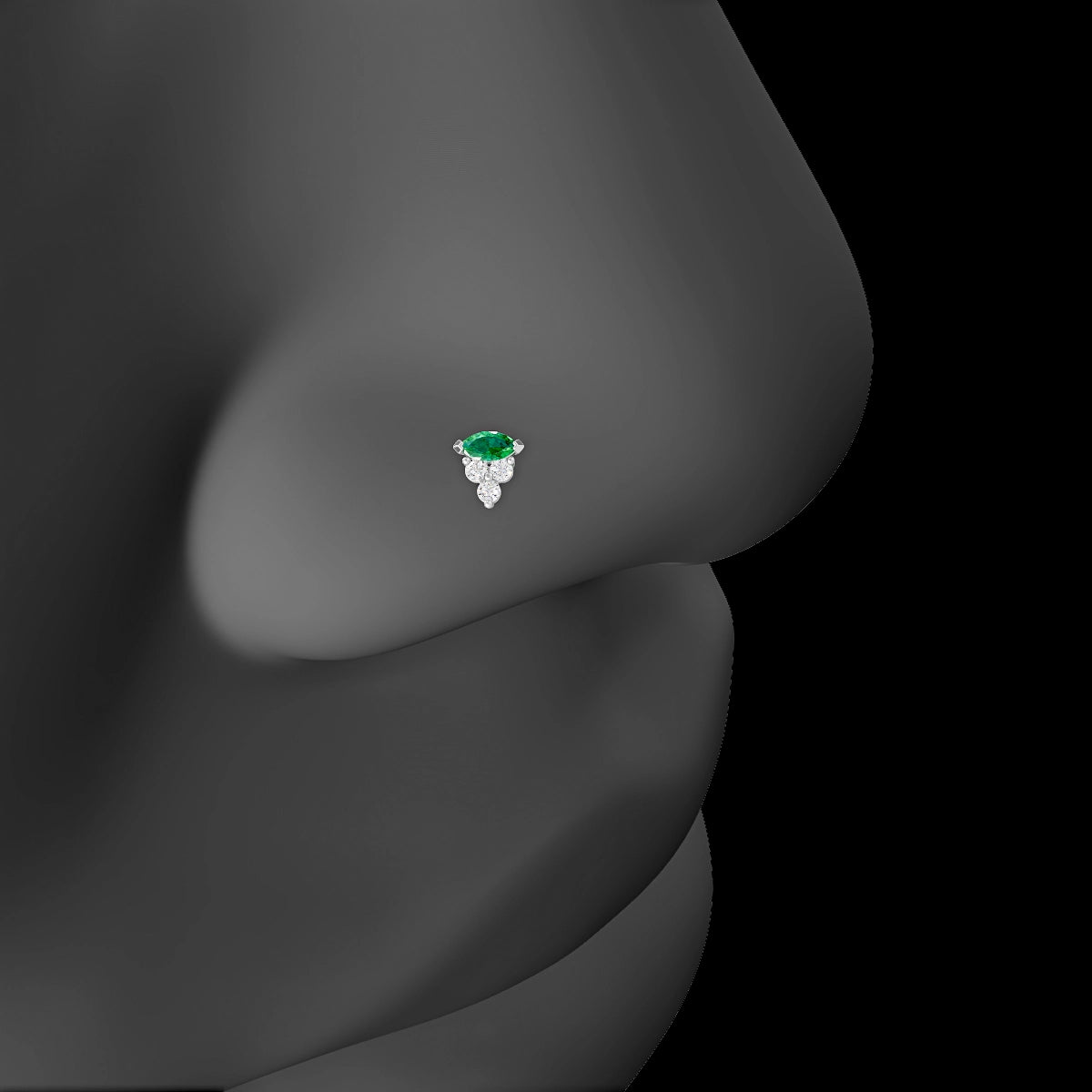 Oya | 18k White Gold 5 mm 4 mm Emerald & Diamond Nose Piercing