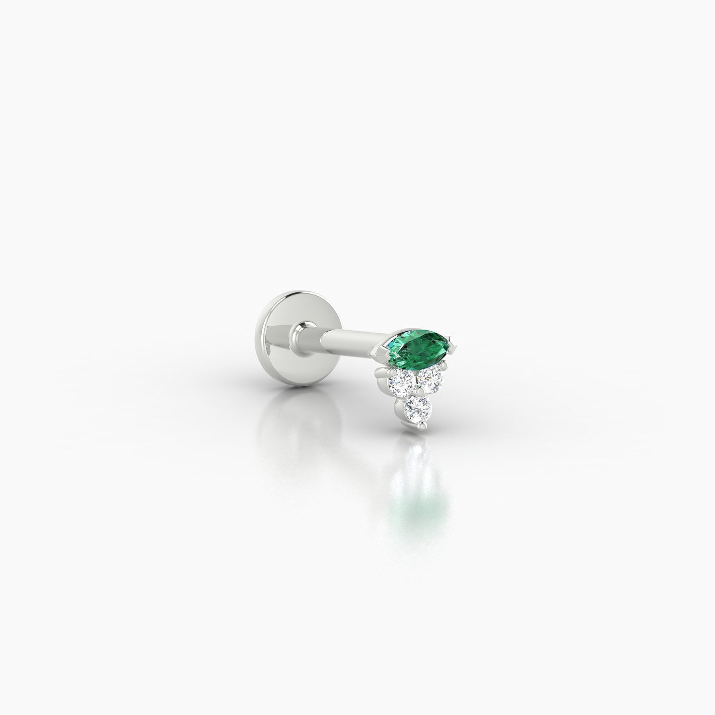 Oya | 18k White Gold 6.5 mm 4 mm Emerald & Diamond Nostril Piercing