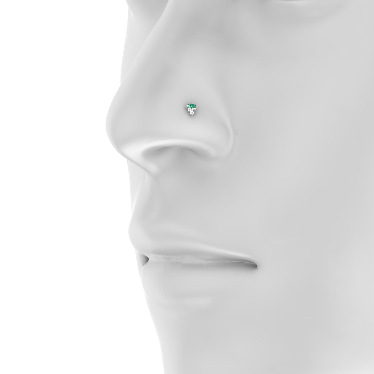 Oya | 18k White Gold 6.5 mm 4 mm Emerald & Diamond Nostril Piercing