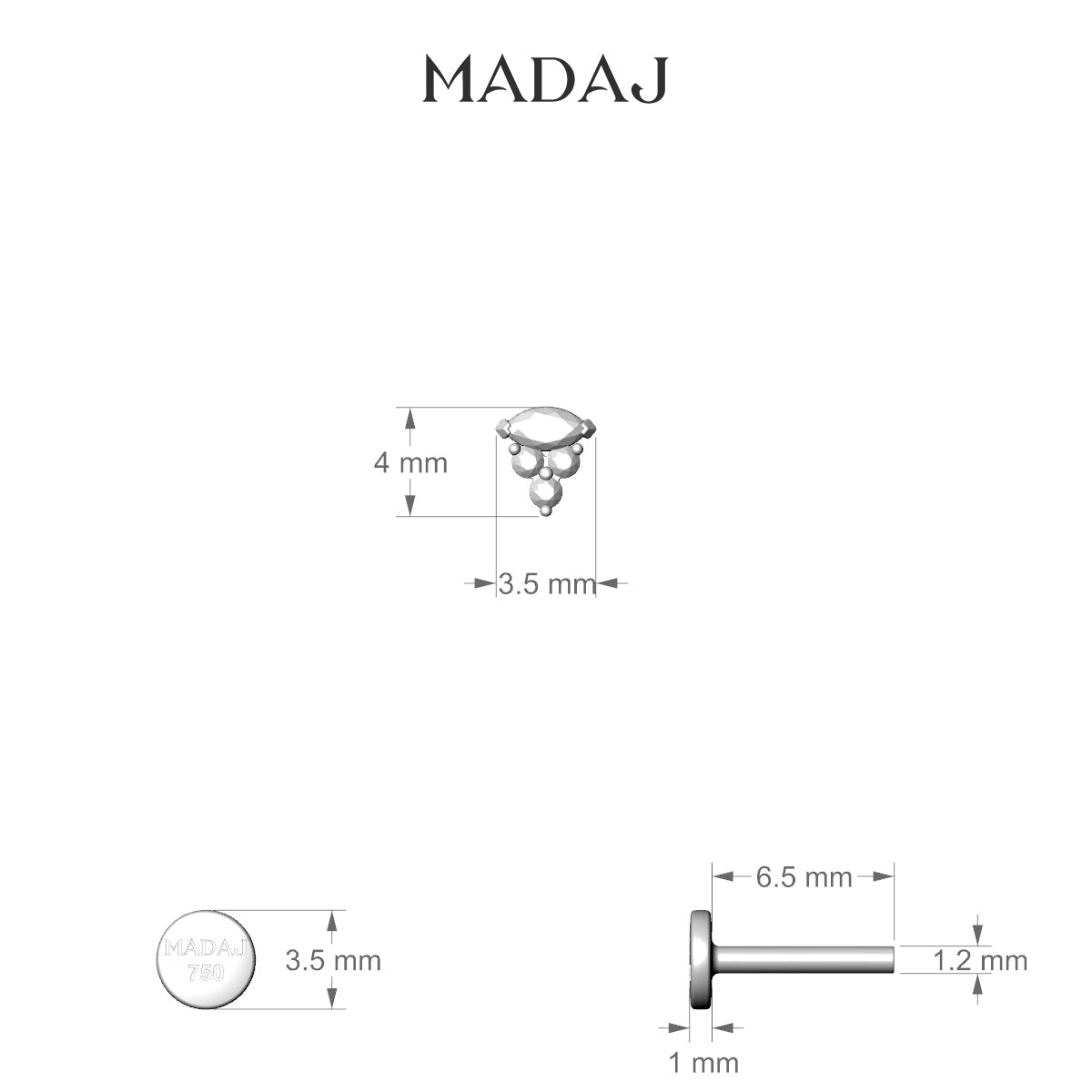 Oya | 18k White Gold 4 mm 6.5 mm Diamond Piercing