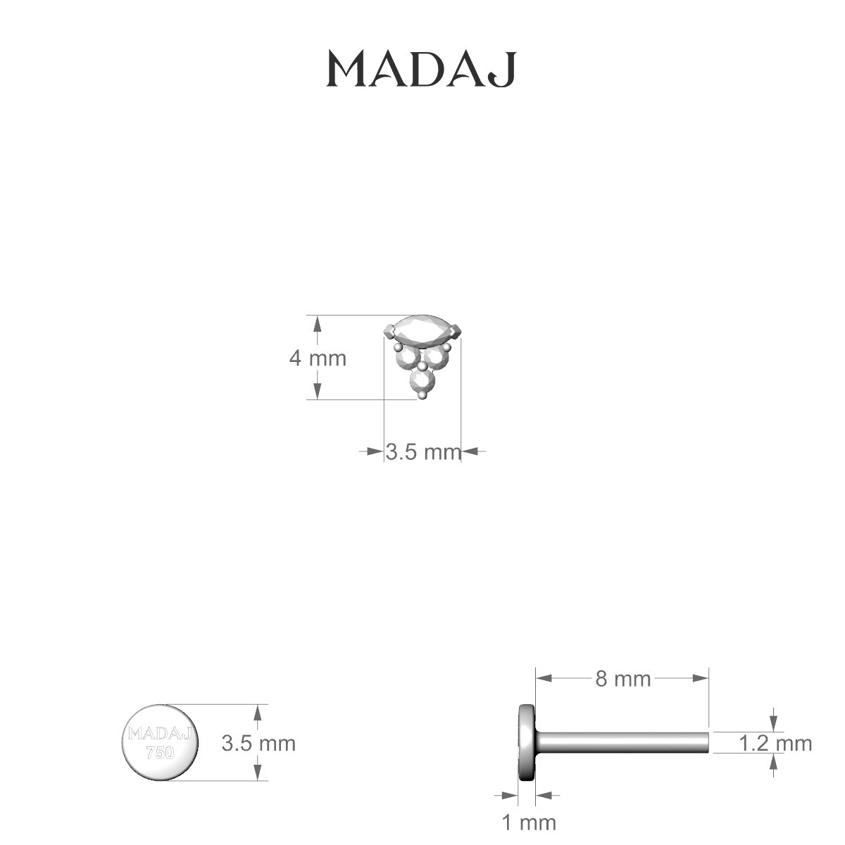 Oya | 18k Yellow Gold 4 mm 8 mm Diamond Piercing