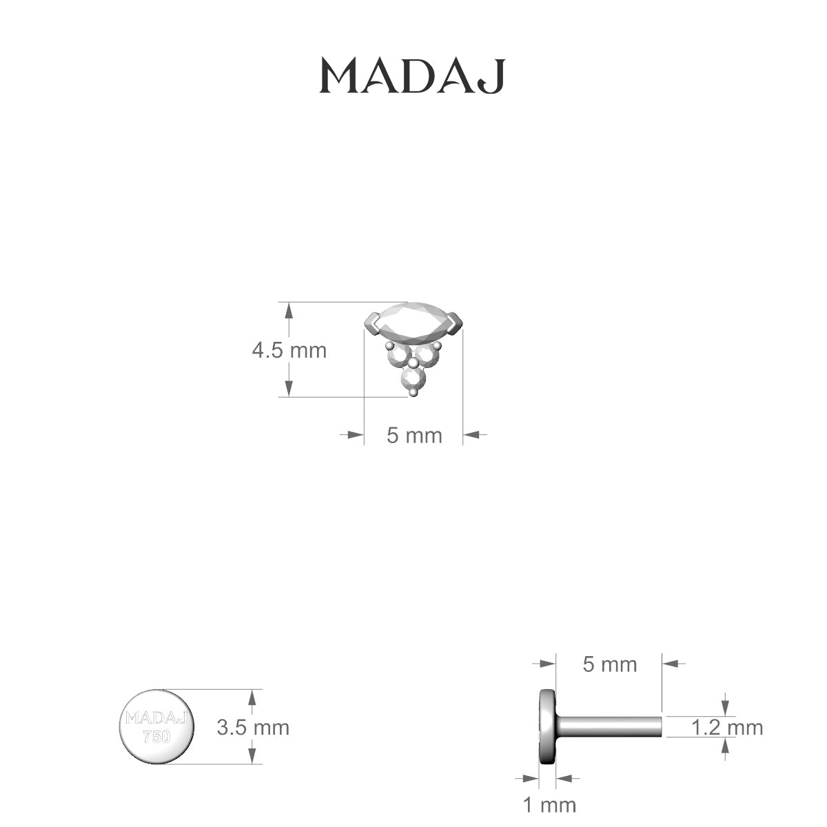 Oya | 18k White Gold 5 mm 5 mm Diamond Nose Piercing