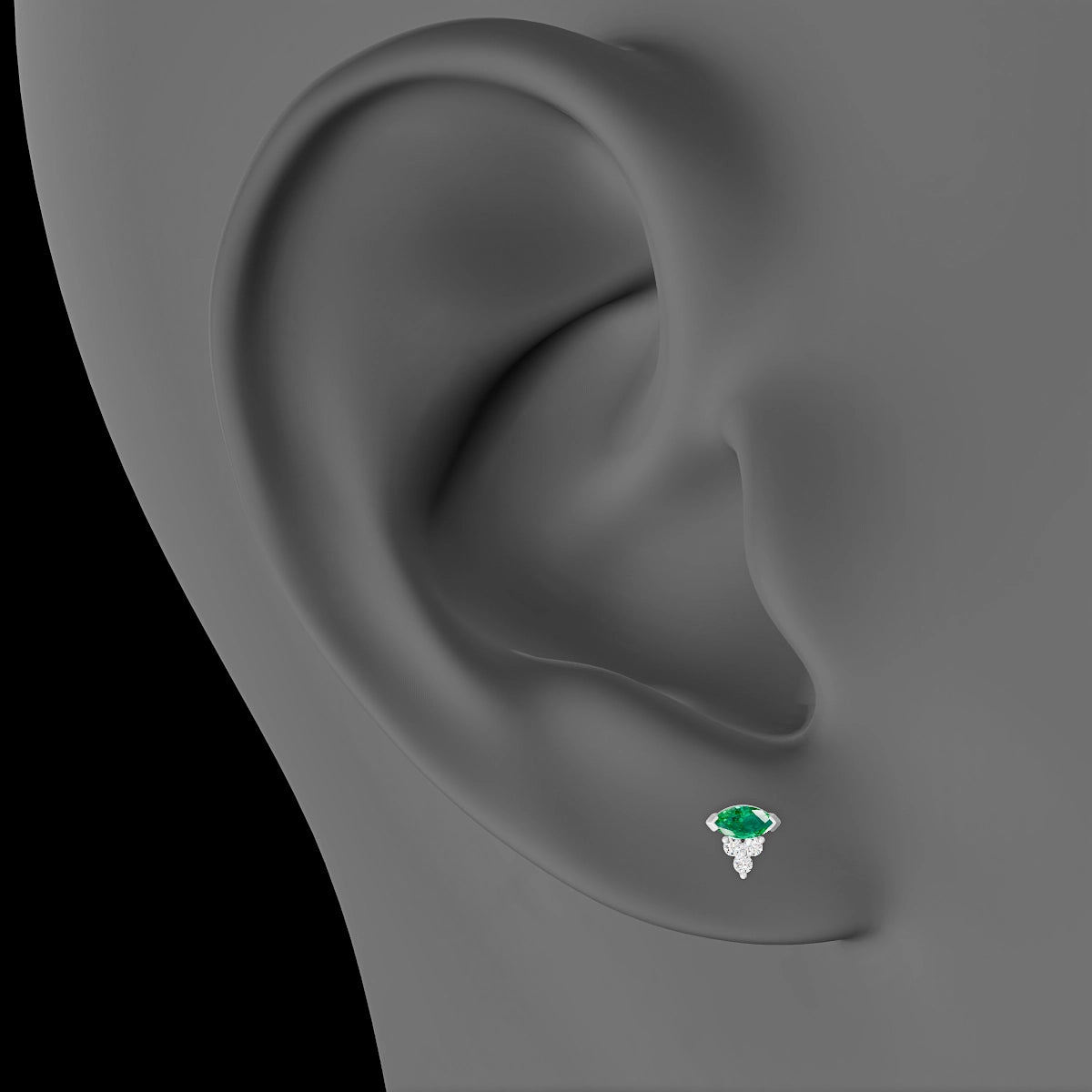 Oya | 18k White Gold 6.5 mm 5 mm Emerald & Diamond Piercing