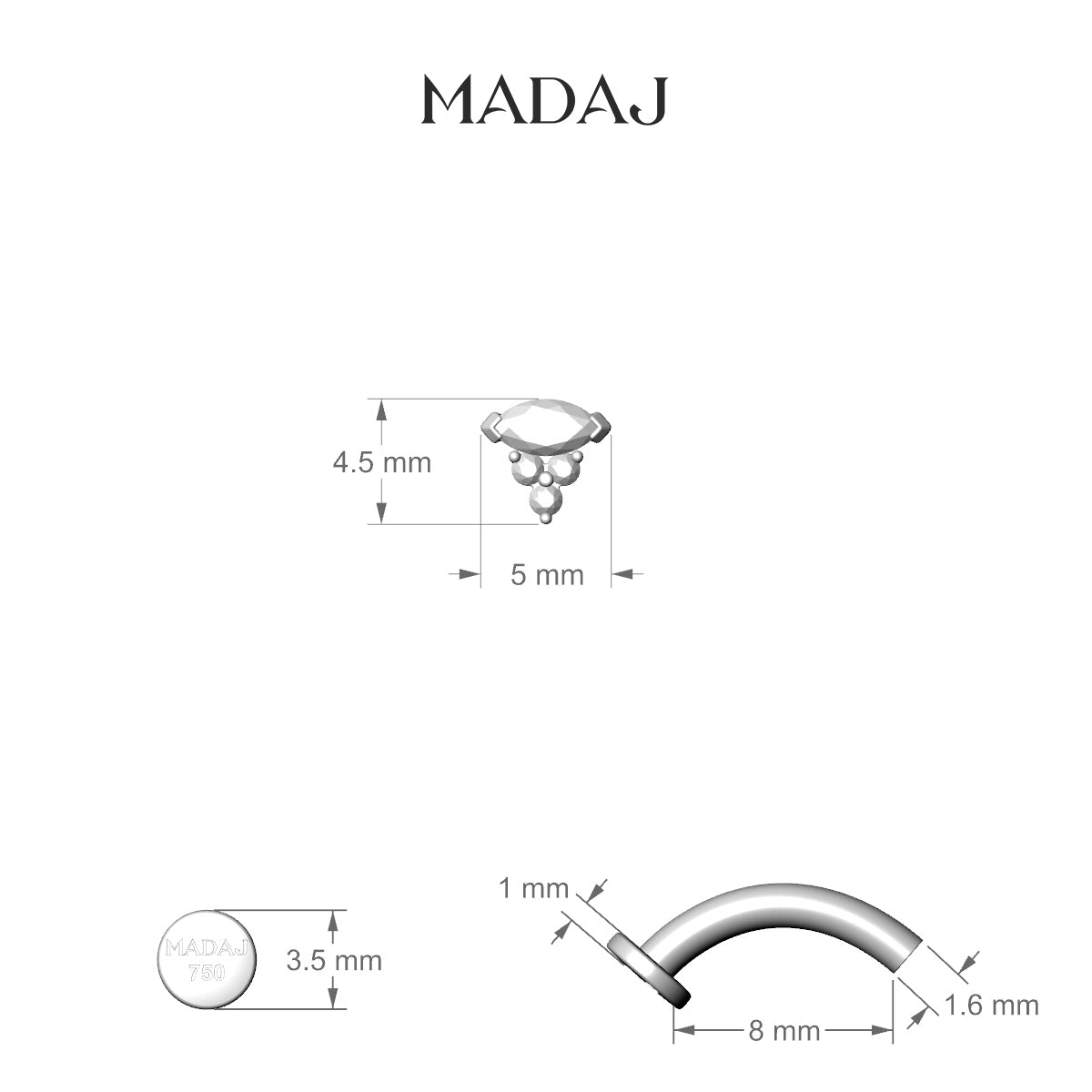 Oya | 18k White Gold 5 mm 8 mm Diamond Floating Navel Piercing