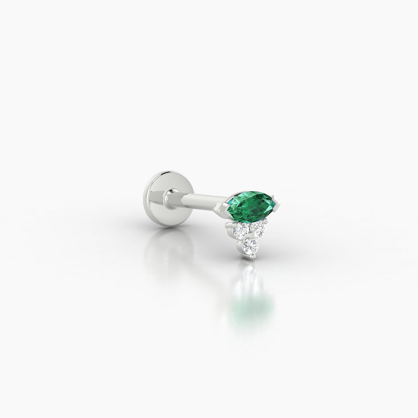 Oya | 18k White Gold 8 mm 5 mm Emerald & Diamond Nostril Piercing