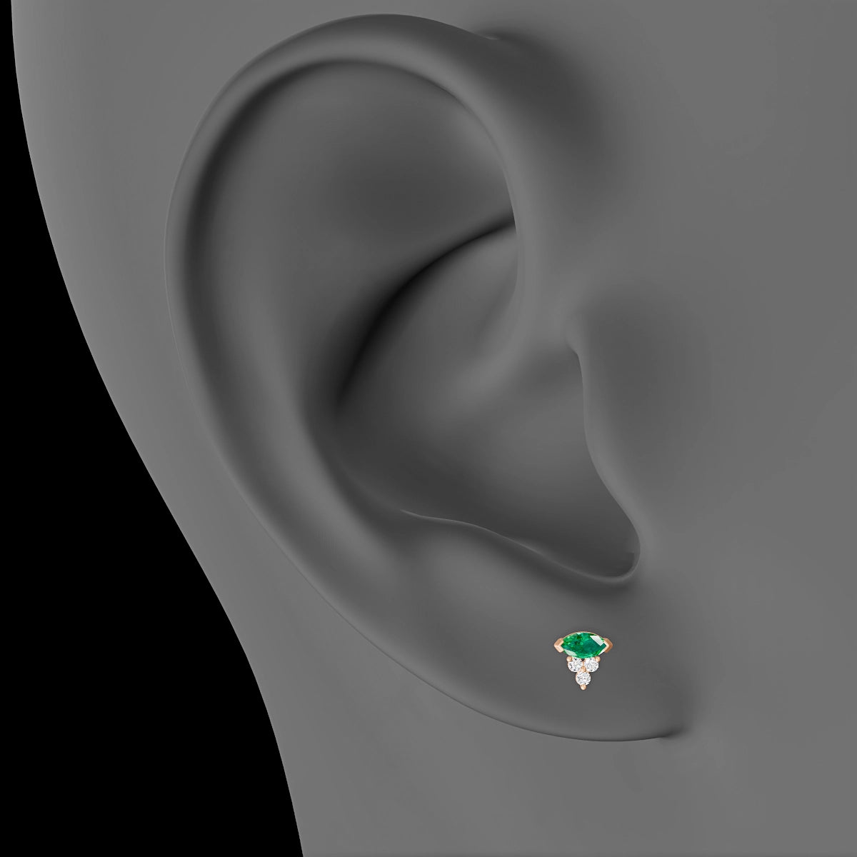 Oya | 18k Rose Gold 8 mm 5 mm Emerald & Diamond Piercing