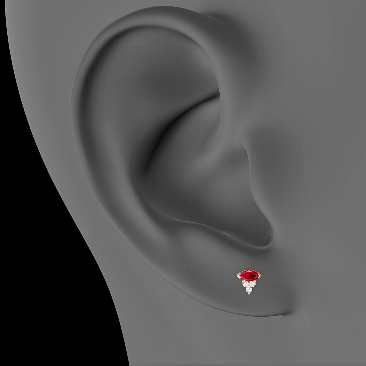Oya | 18k Rose Gold 8 mm 5 mm Ruby & Diamond Piercing
