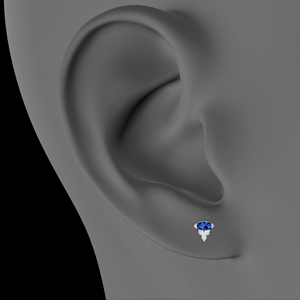 Oya | 18k White Gold 8 mm 5 mm Sapphire & Diamond Piercing