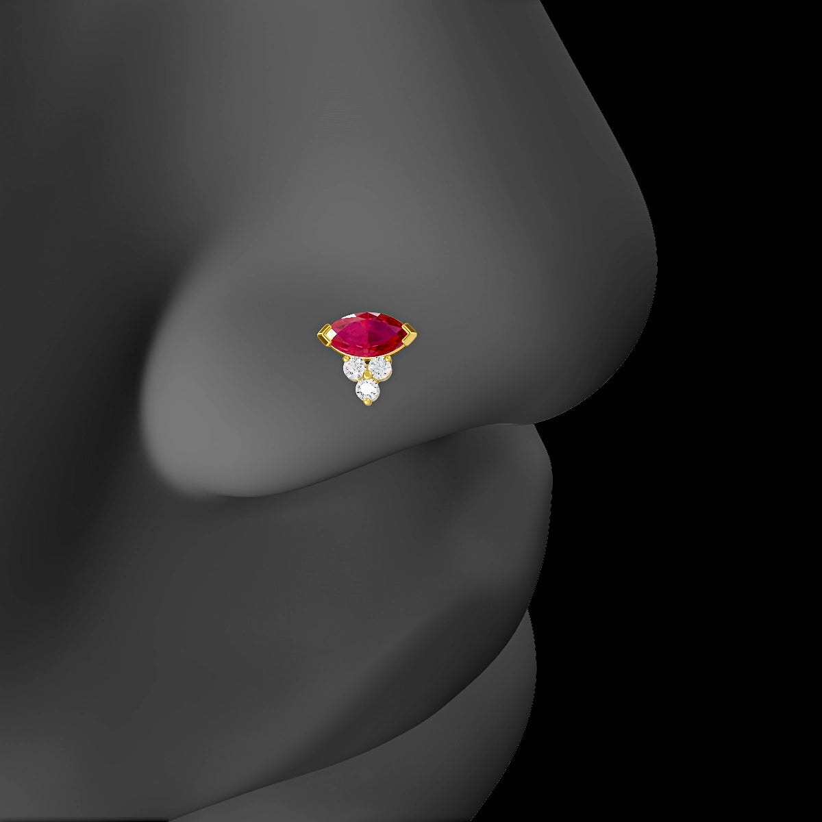 Oya | 18k Yellow Gold 6.5 mm 7 mm Ruby & Diamond Nose Piercing