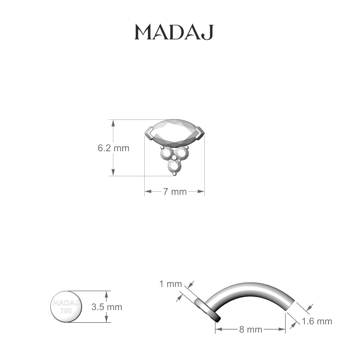 Oya | 18k Rose Gold 7 mm 8 mm Diamond Floating Navel Piercing