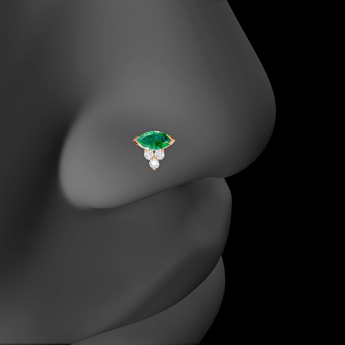 Oya | 18k Rose Gold 8 mm 7 mm Emerald & Diamond Nose Piercing