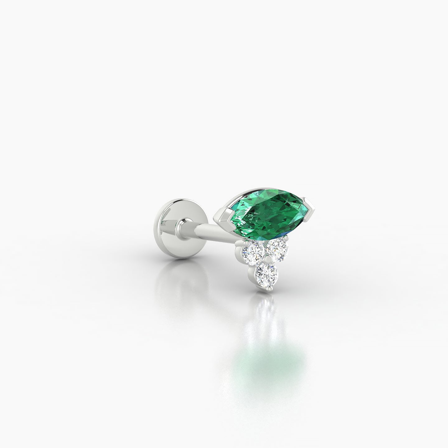 Oya | 18k White Gold 8 mm 7 mm Emerald & Diamond Nostril Piercing