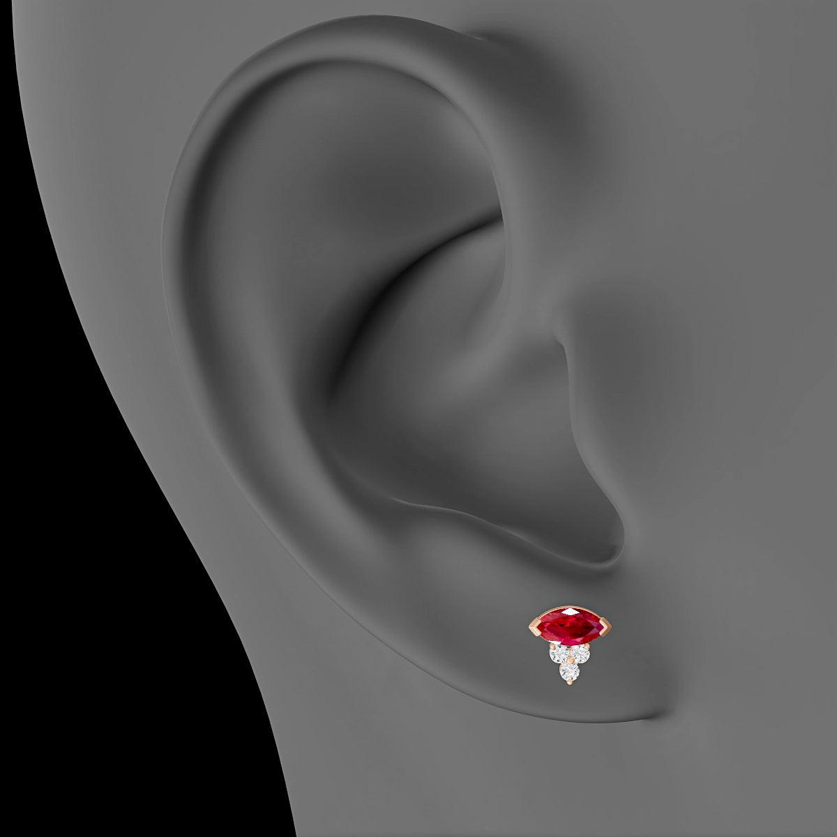 Oya | 18k Rose Gold 8 mm 7 mm Ruby & Diamond Piercing