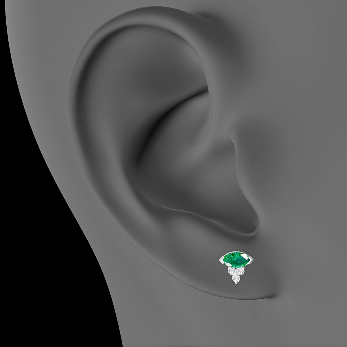 Oya | 18k White Gold 8 mm 7 mm Emerald & Diamond Piercing