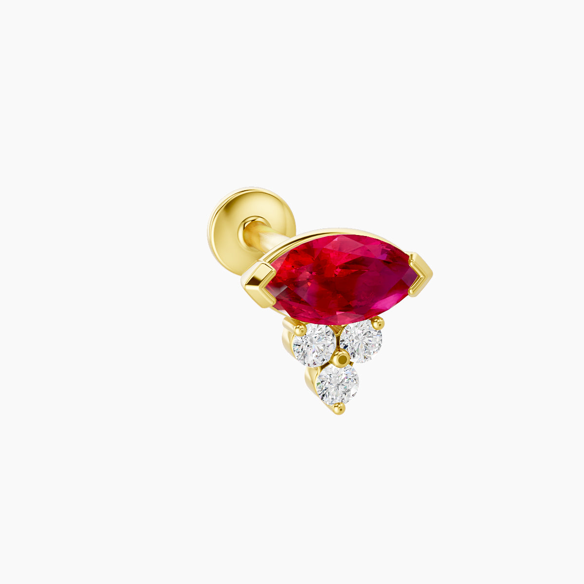 Oya | 18k Yellow Gold 8 mm 7 mm Ruby & Diamond Piercing