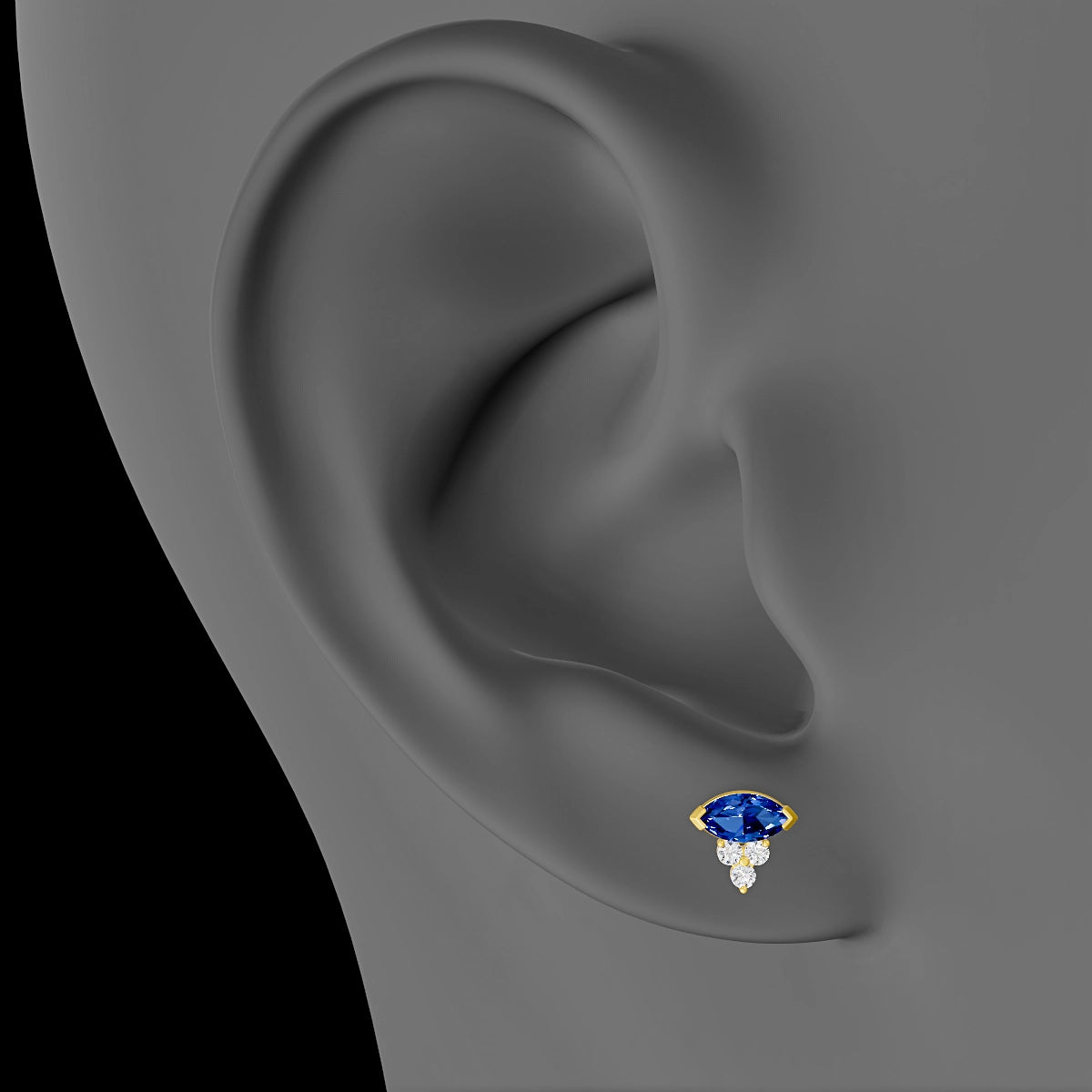 Oya | 18k Yellow Gold 8 mm 7 mm Sapphire & Diamond Piercing