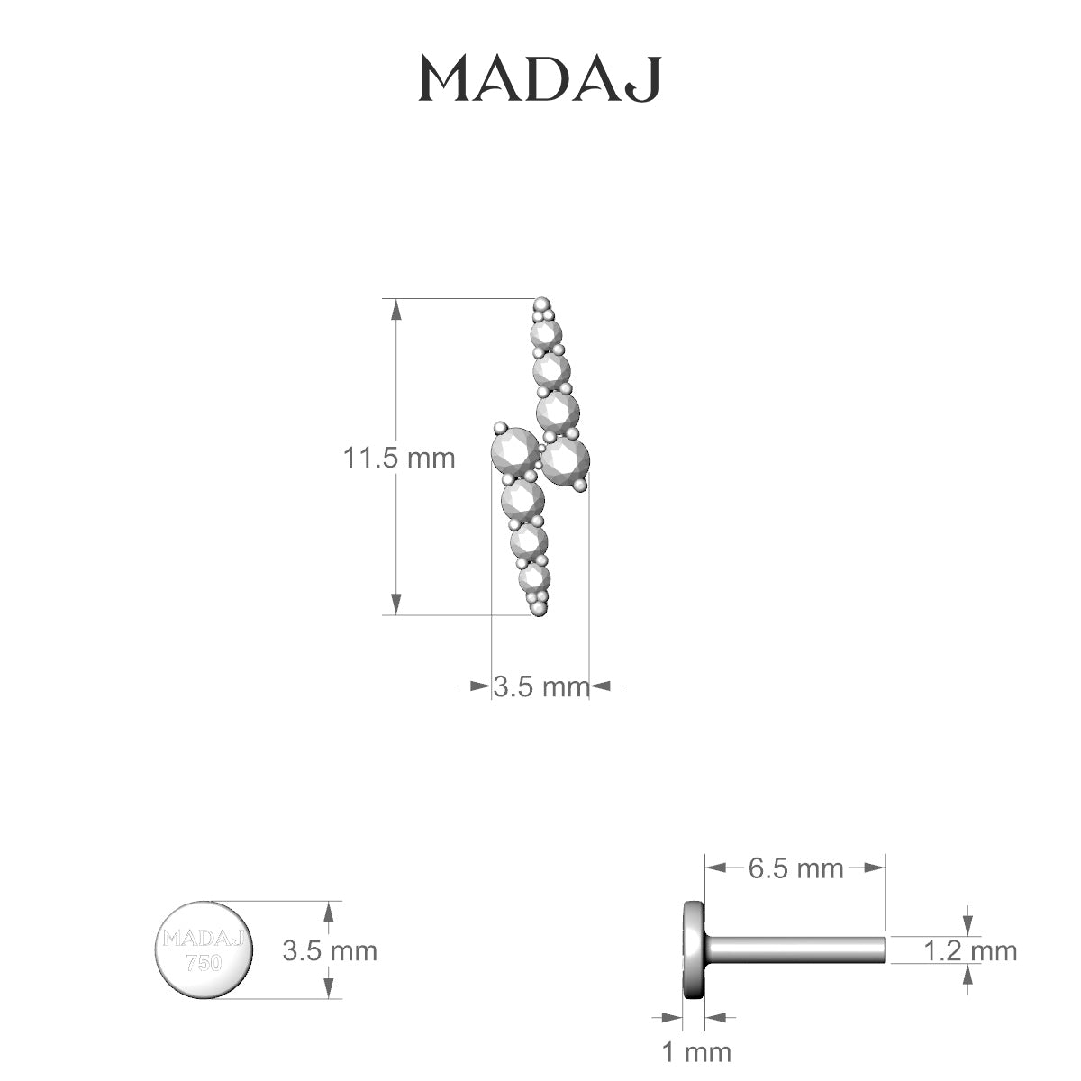 Phoebe | 18k Rose Gold 11.5 mm 6.5 mm Lightning Bolt Diamond Piercing