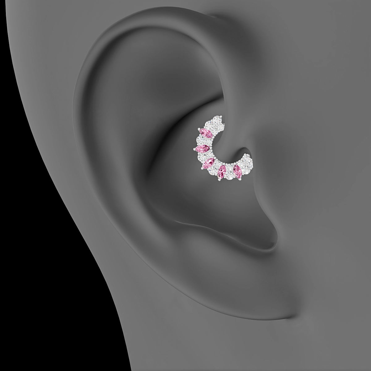Reina | 18k White Gold 6.5 mm Pink Sapphire & Diamond Daith Piercing