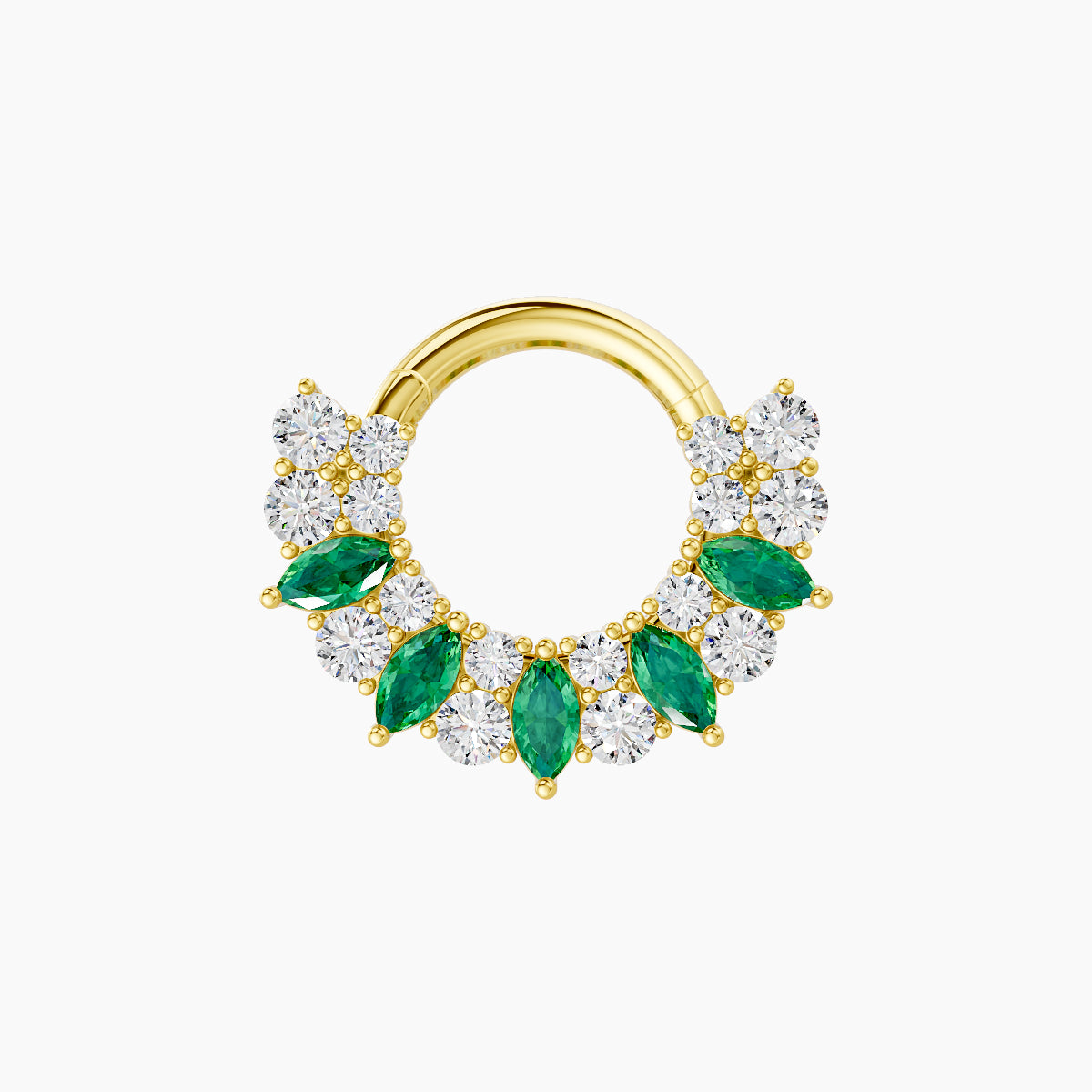 Reina | 18k Yellow Gold 6.5 mm Emerald & Diamond Daith Piercing