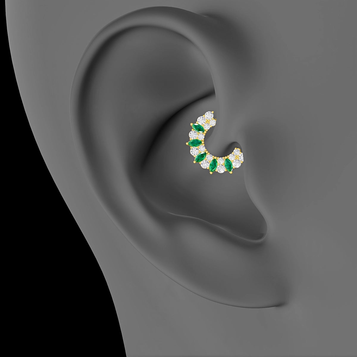 Reina | 18k Yellow Gold 6.5 mm Emerald & Diamond Daith Piercing