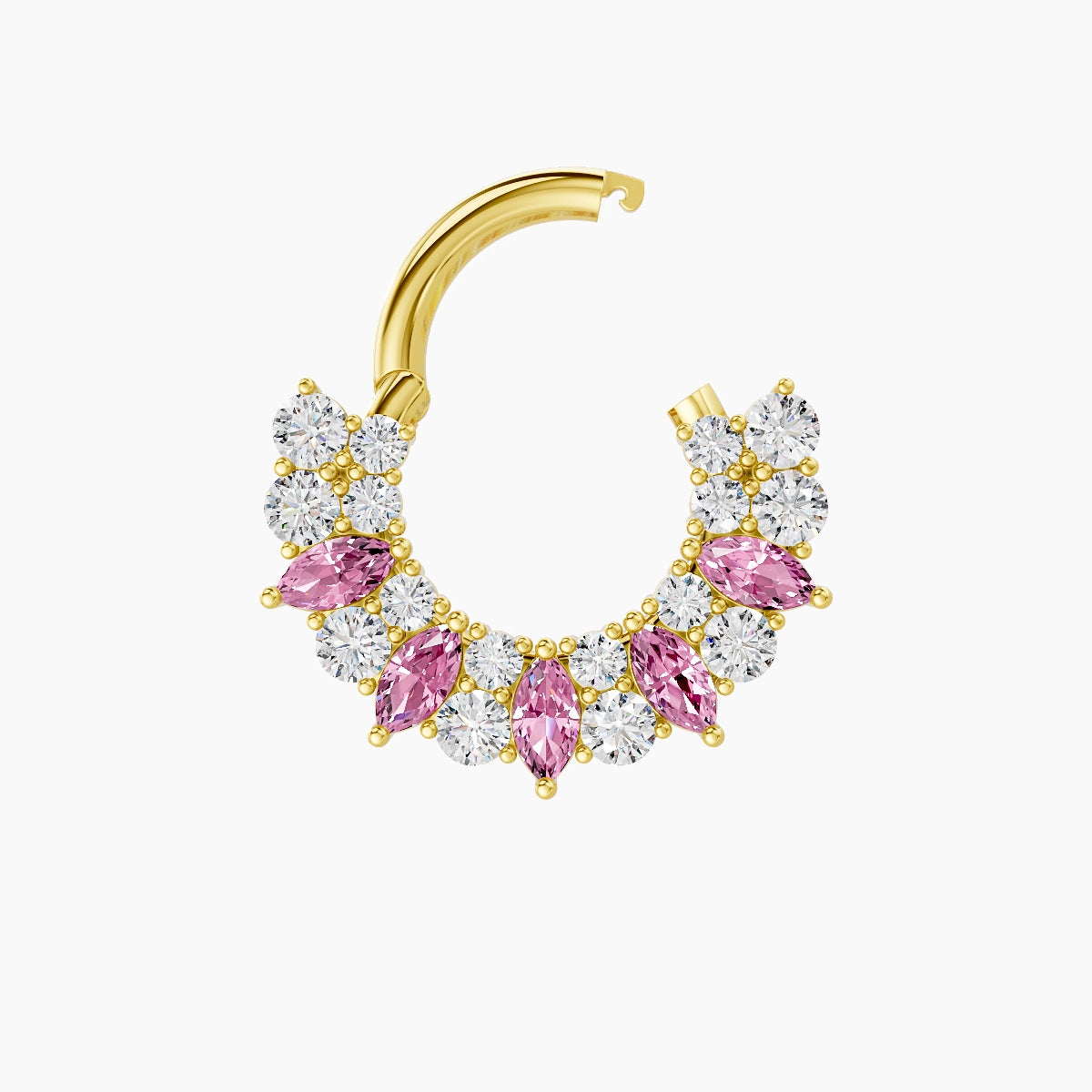 Reina | 18k Yellow Gold 6.5 mm Pink Sapphire & Diamond Daith Piercing