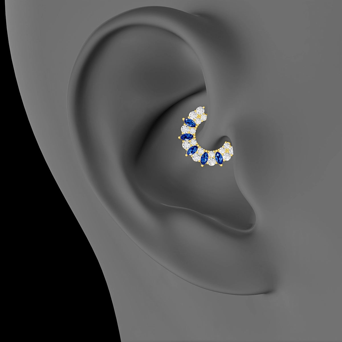 Reina | 18k Yellow Gold 6.5 mm Sapphire & Diamond Daith Piercing