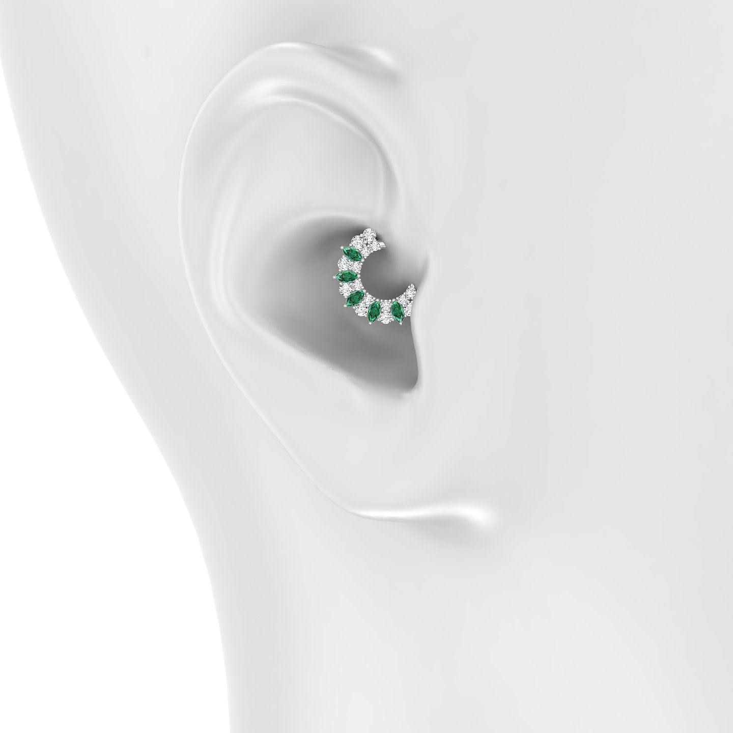 Reina | 18k White Gold 6.5 mm Emerald & Diamond Daith Piercing