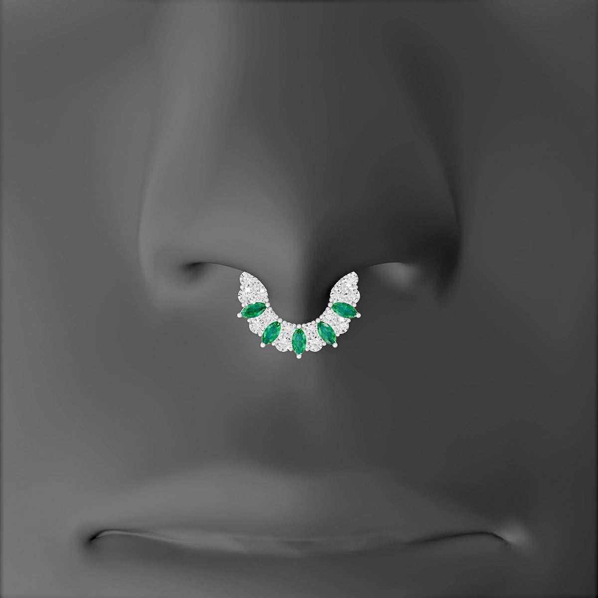 Reina | 18k White Gold 6.5 mm Emerald & Diamond Septum Piercing