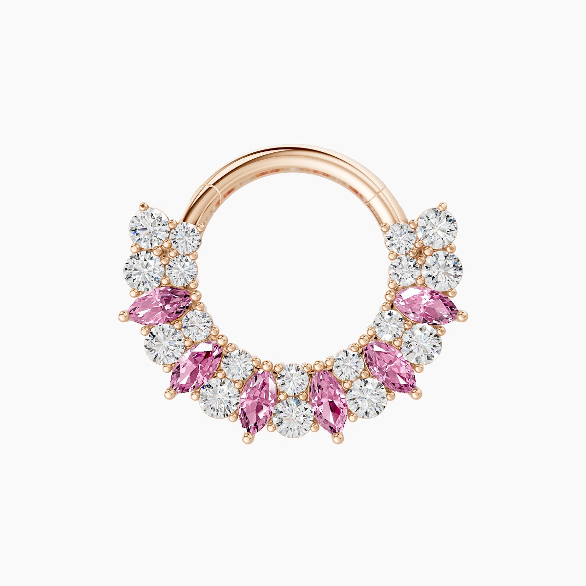 Reina | 18k Rose Gold 8 mm Pink Sapphire & Diamond Daith Piercing