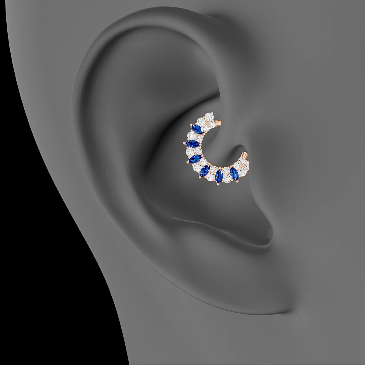 Reina | 18k Rose Gold 8 mm Sapphire & Diamond Daith Piercing