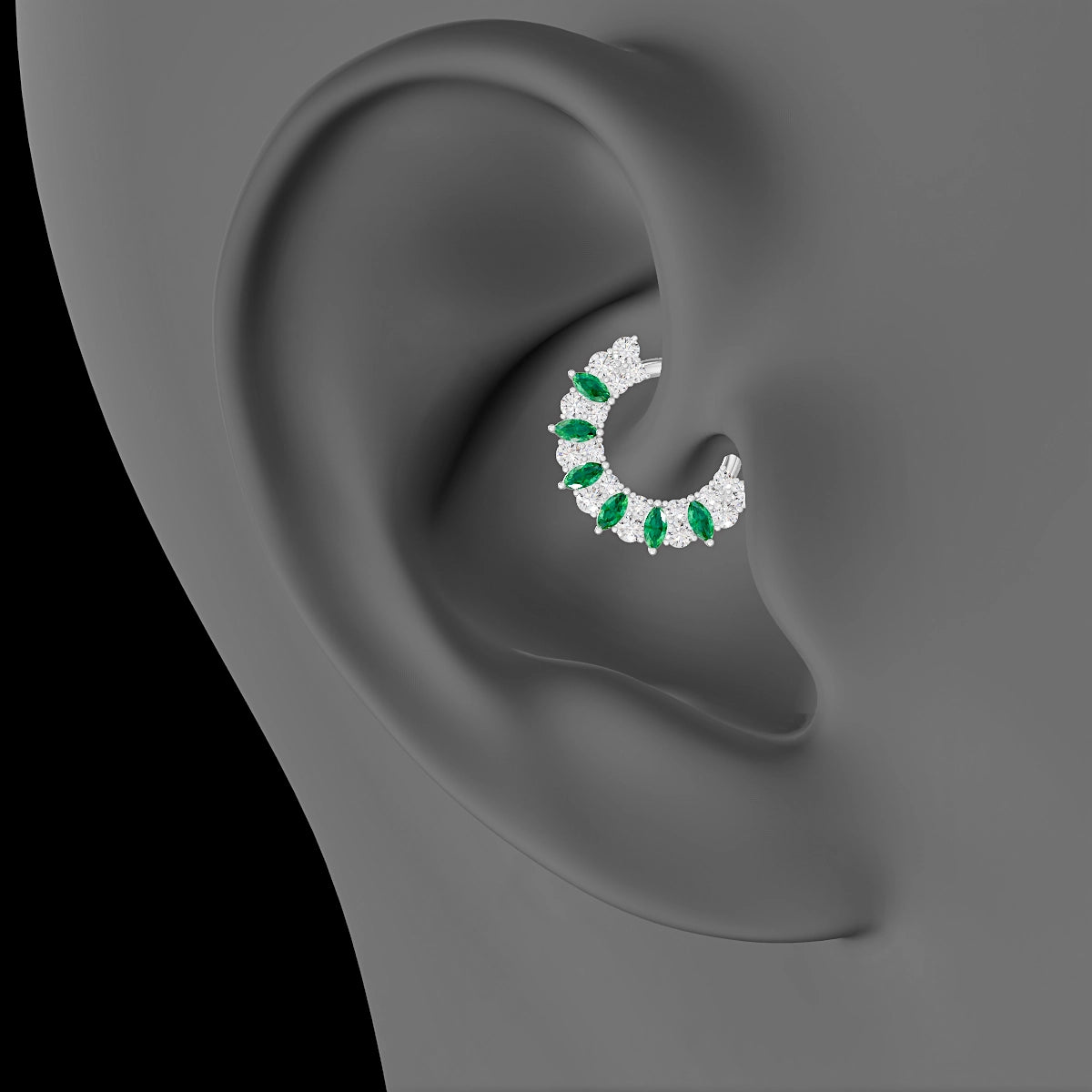 Reina | 18k White Gold 8 mm Emerald & Diamond Daith Piercing