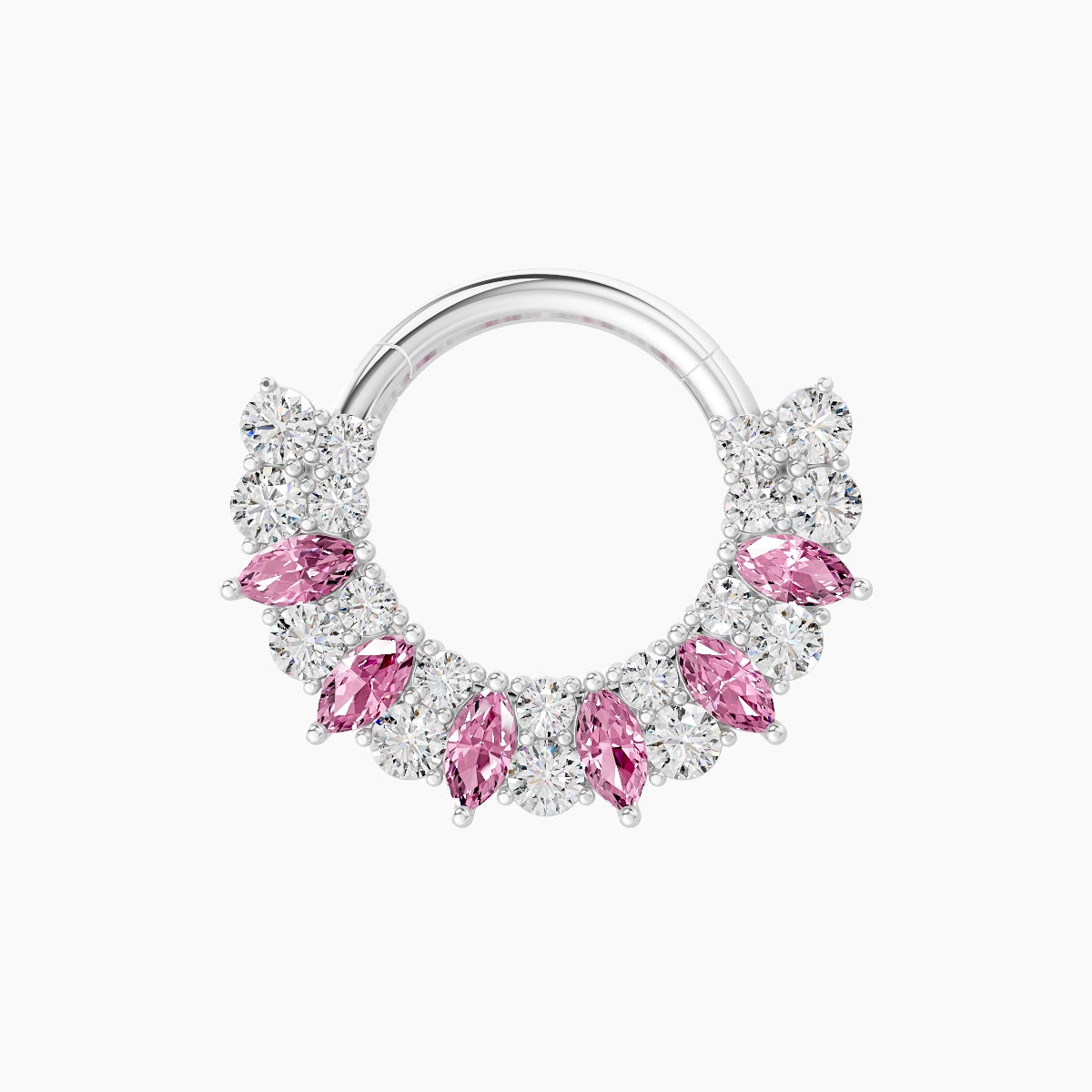 Reina | 18k White Gold 8 mm Pink Sapphire & Diamond Daith Piercing