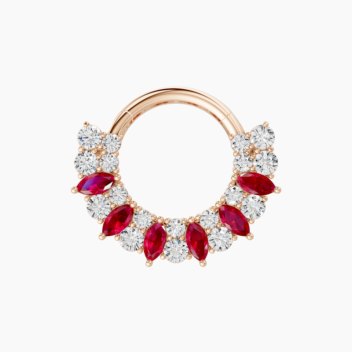 Reina | 18k Rose Gold 8 mm Ruby & Diamond Septum Piercing