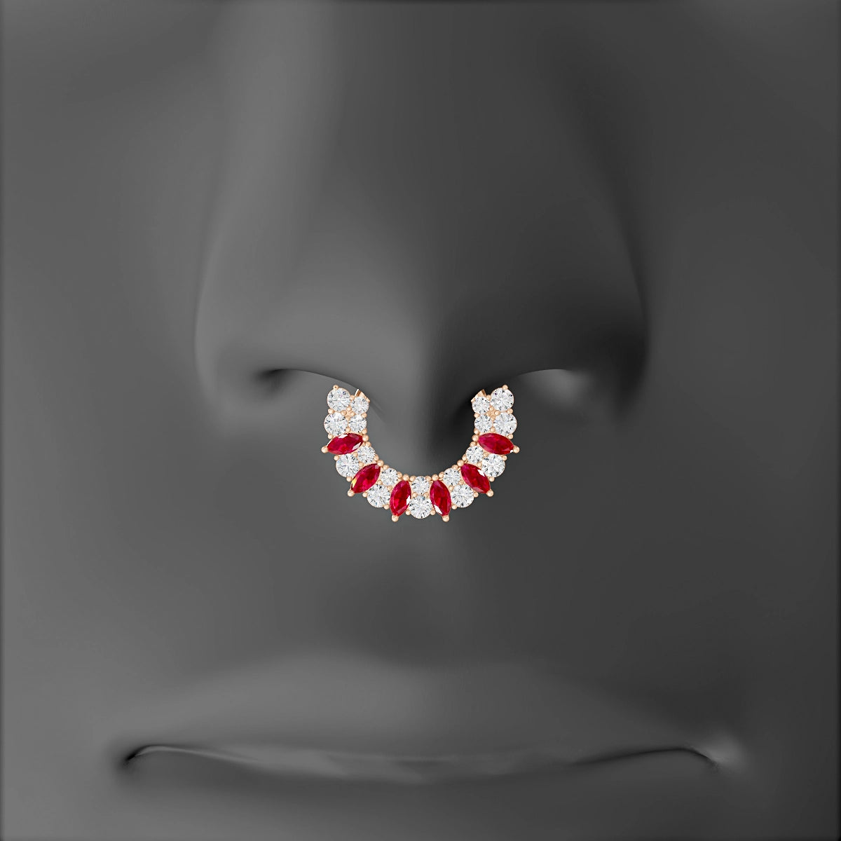 Reina | 18k Rose Gold 8 mm Ruby & Diamond Septum Piercing