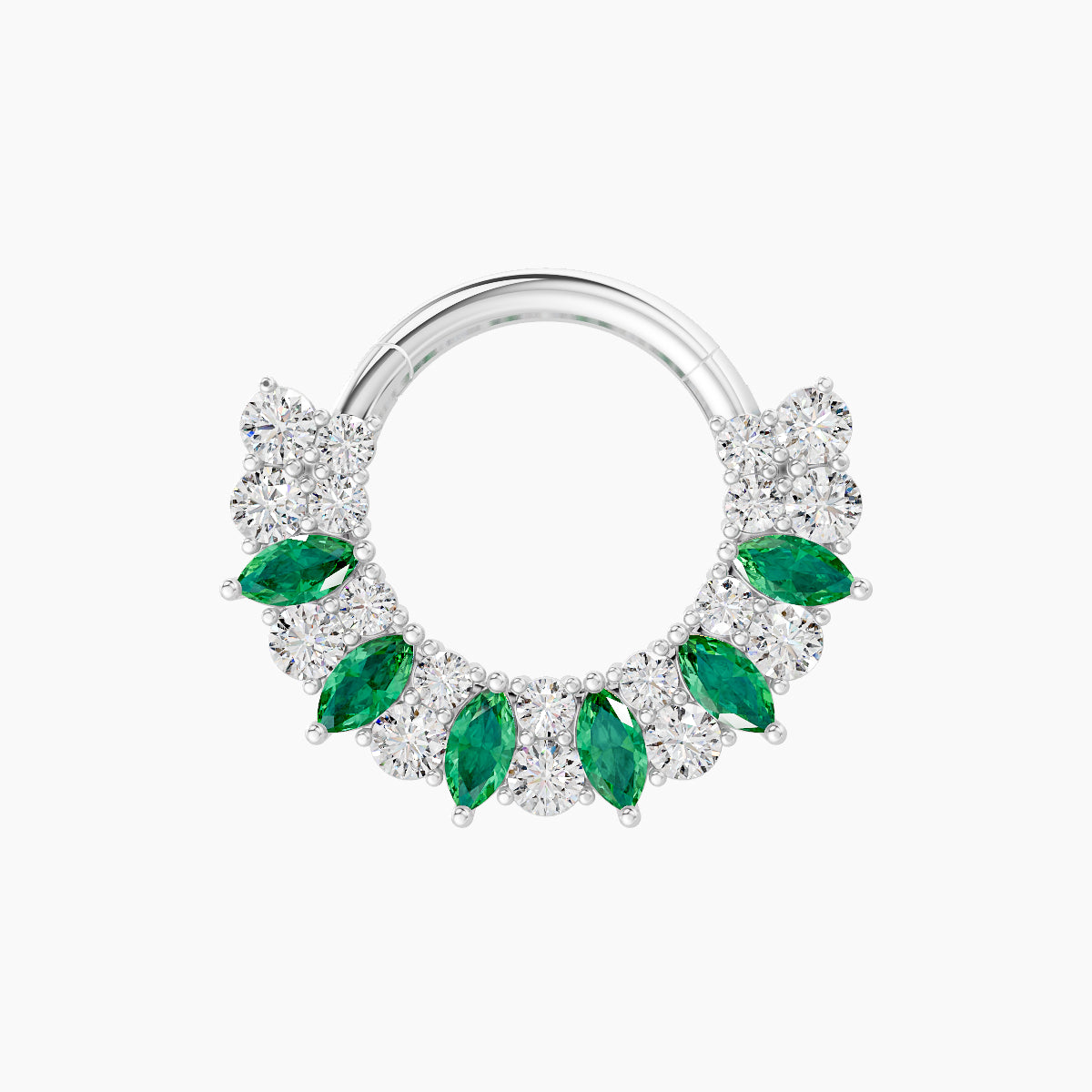 Reina | 18k White Gold 8 mm Emerald & Diamond Septum Piercing