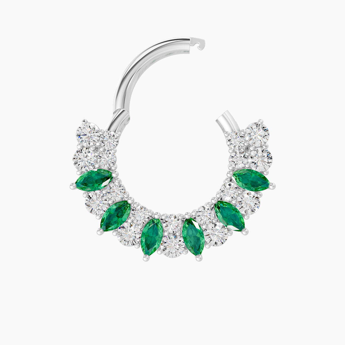 Reina | 18k White Gold 8 mm Emerald & Diamond Septum Piercing