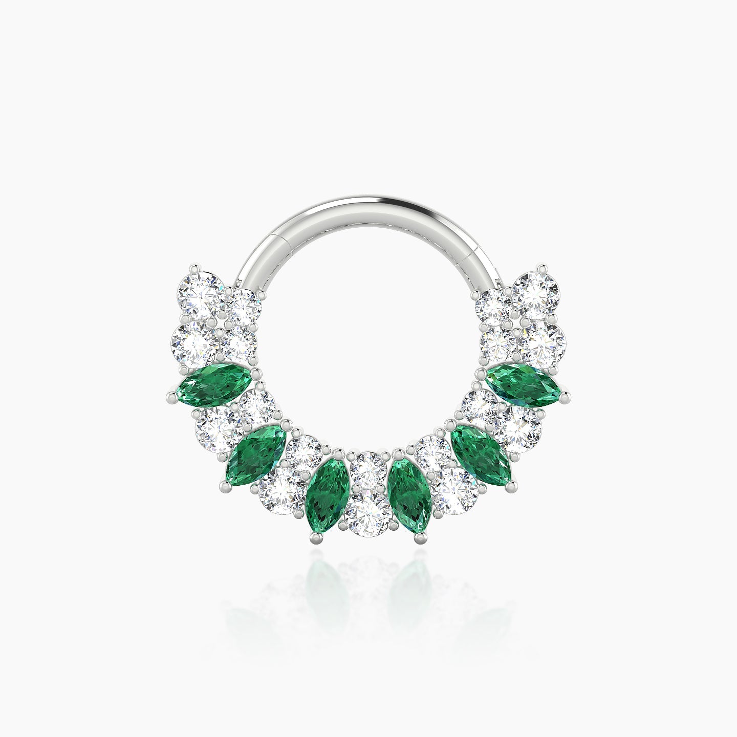 Reina | 18k White Gold 8 mm Emerald & Diamond Septum Piercing