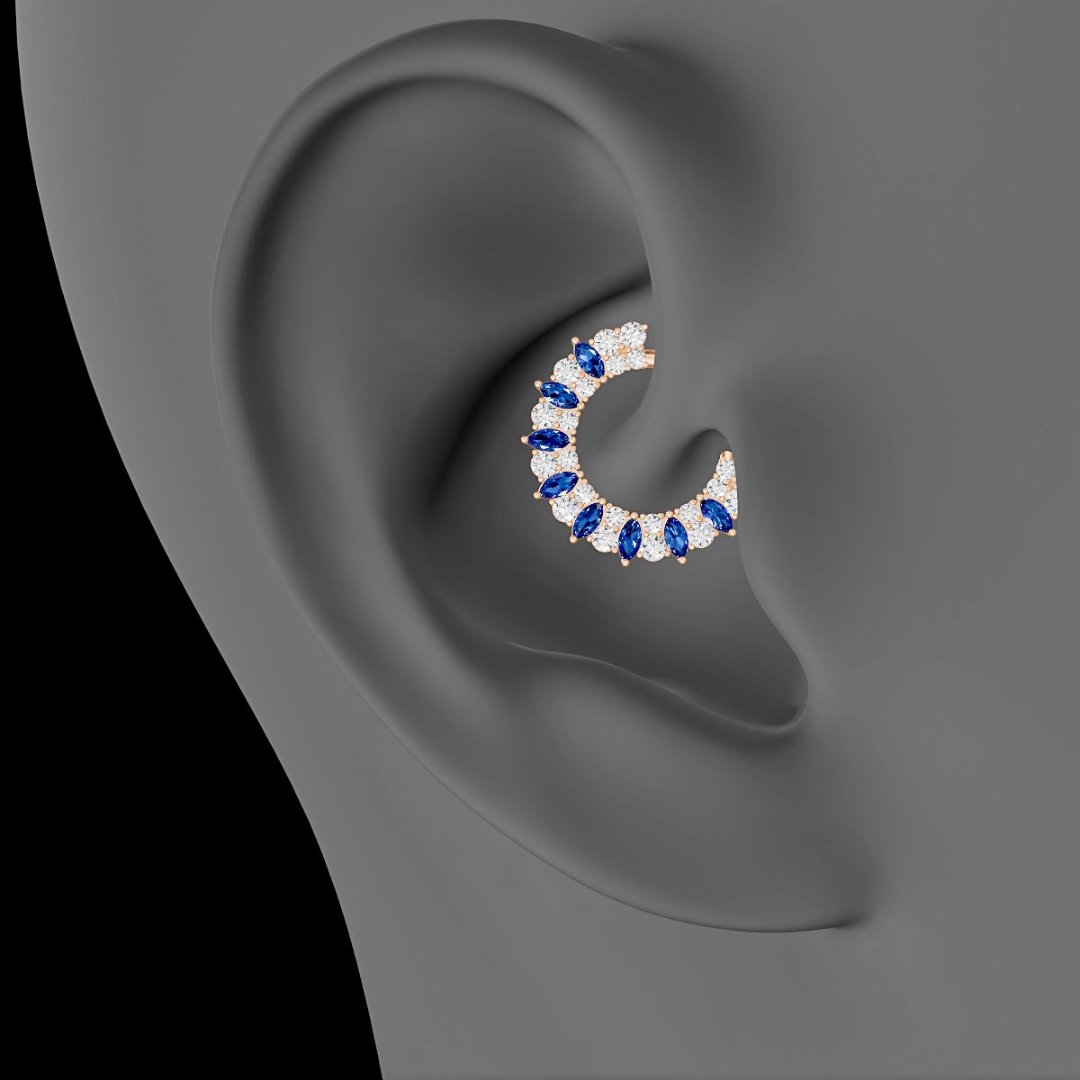 Reina | 18k Rose Gold 9.5 mm Sapphire & Diamond Daith Piercing