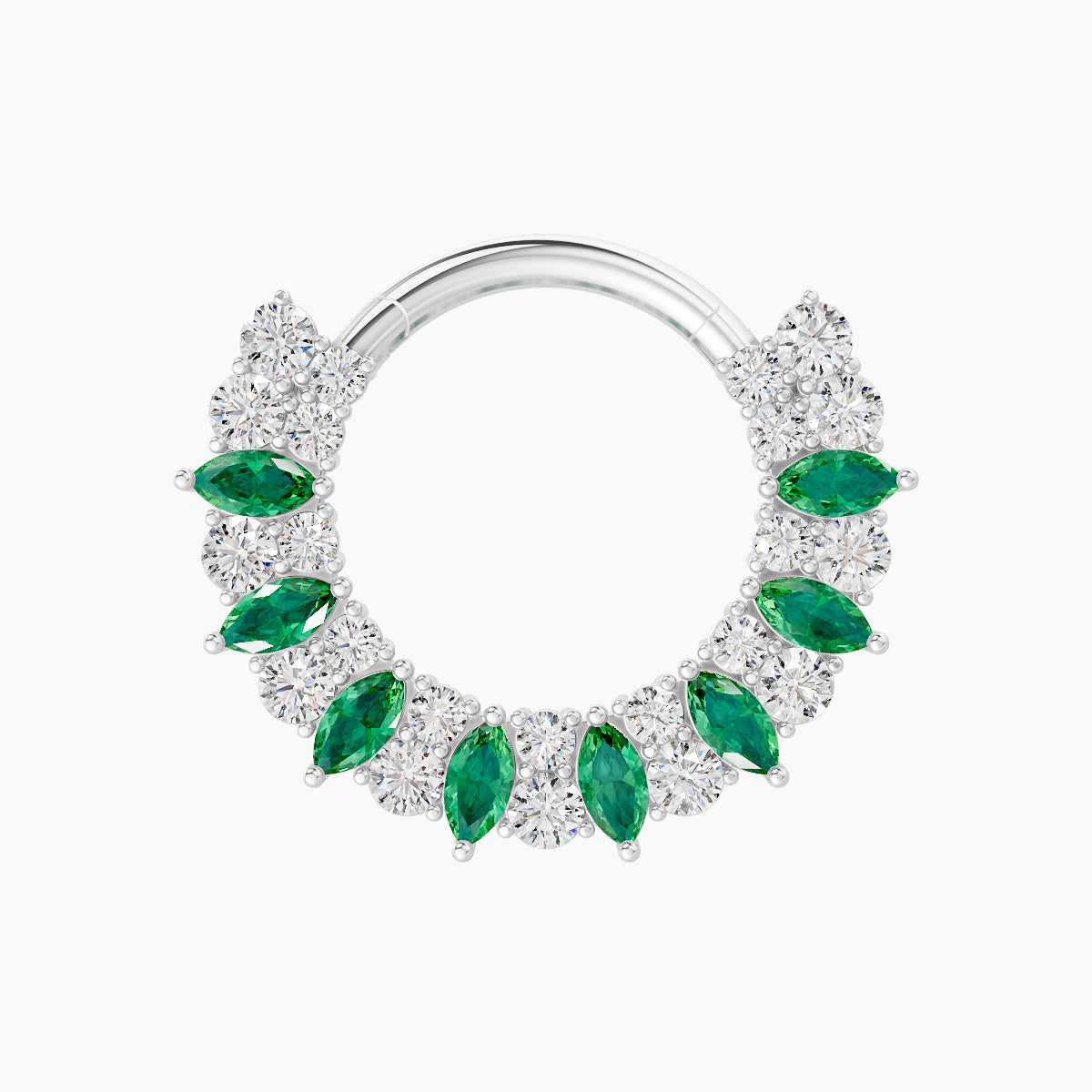 Reina | 18k White Gold 9.5 mm Emerald & Diamond Daith Piercing