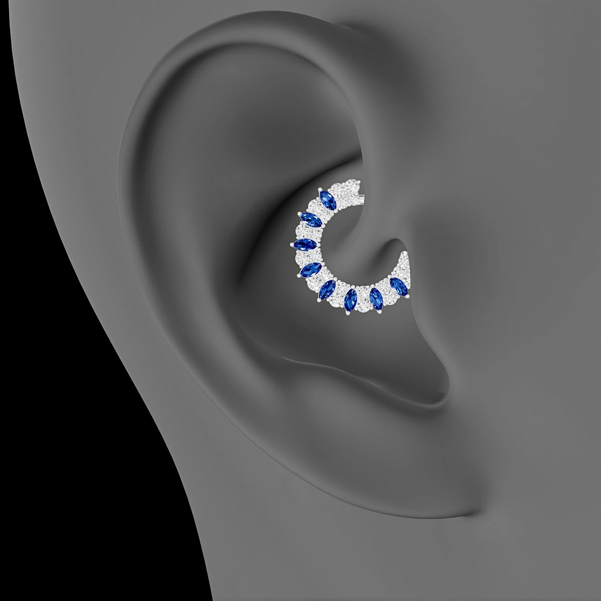 Reina | 18k White Gold 9.5 mm Sapphire & Diamond Daith Piercing