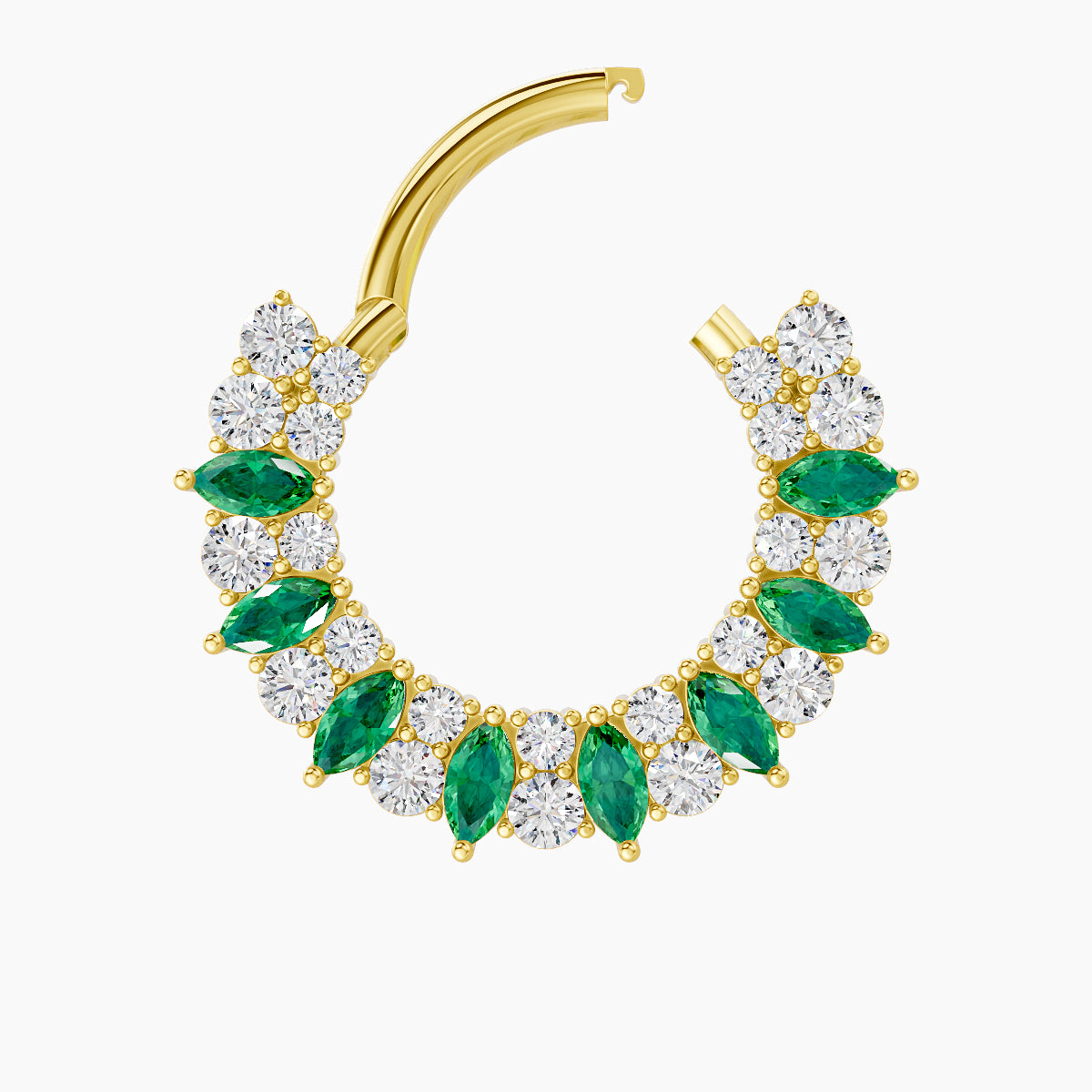 Reina | 18k Yellow Gold 9.5 mm Emerald & Diamond Daith Piercing