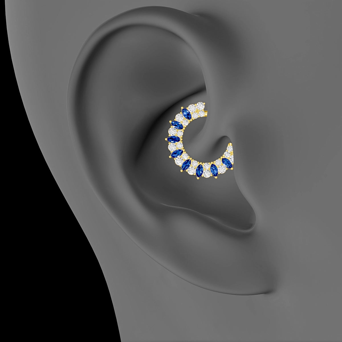 Reina | 18k Yellow Gold 9.5 mm Sapphire & Diamond Daith Piercing