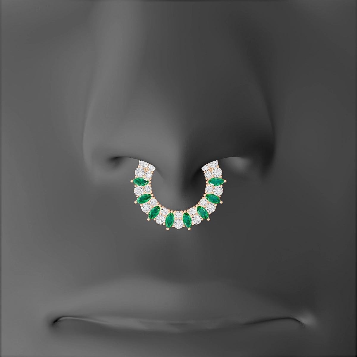 Reina | 18k Rose Gold 9.5 mm Emerald & Diamond Septum Piercing