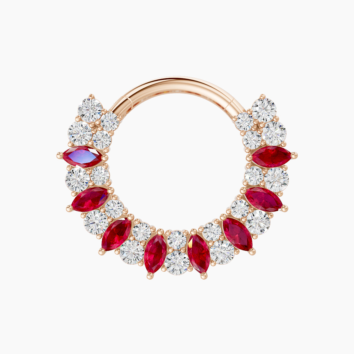 Reina | 18k Rose Gold 9.5 mm Ruby & Diamond Septum Piercing